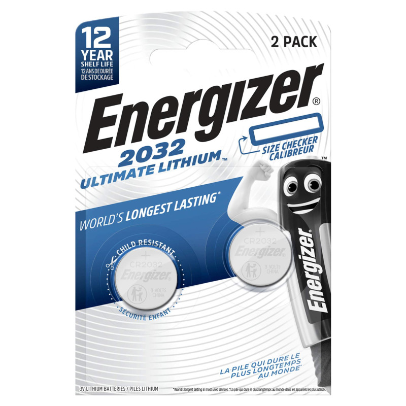 2 Piles CR2032 Energizer Bouton Ultimate Lithium 3V