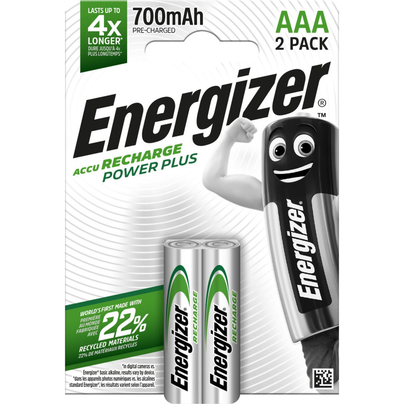 2 Piles Rechargeables AAA / HR03 700mAh Energizer Power Plus