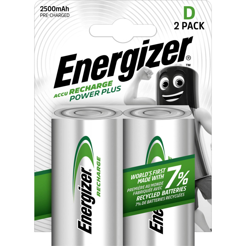 2 Piles Rechargeables D / HR20 2500mAh Energizer Power Plus