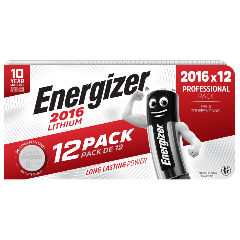 12 Piles CR2016 Energizer Bouton Lithium 3V