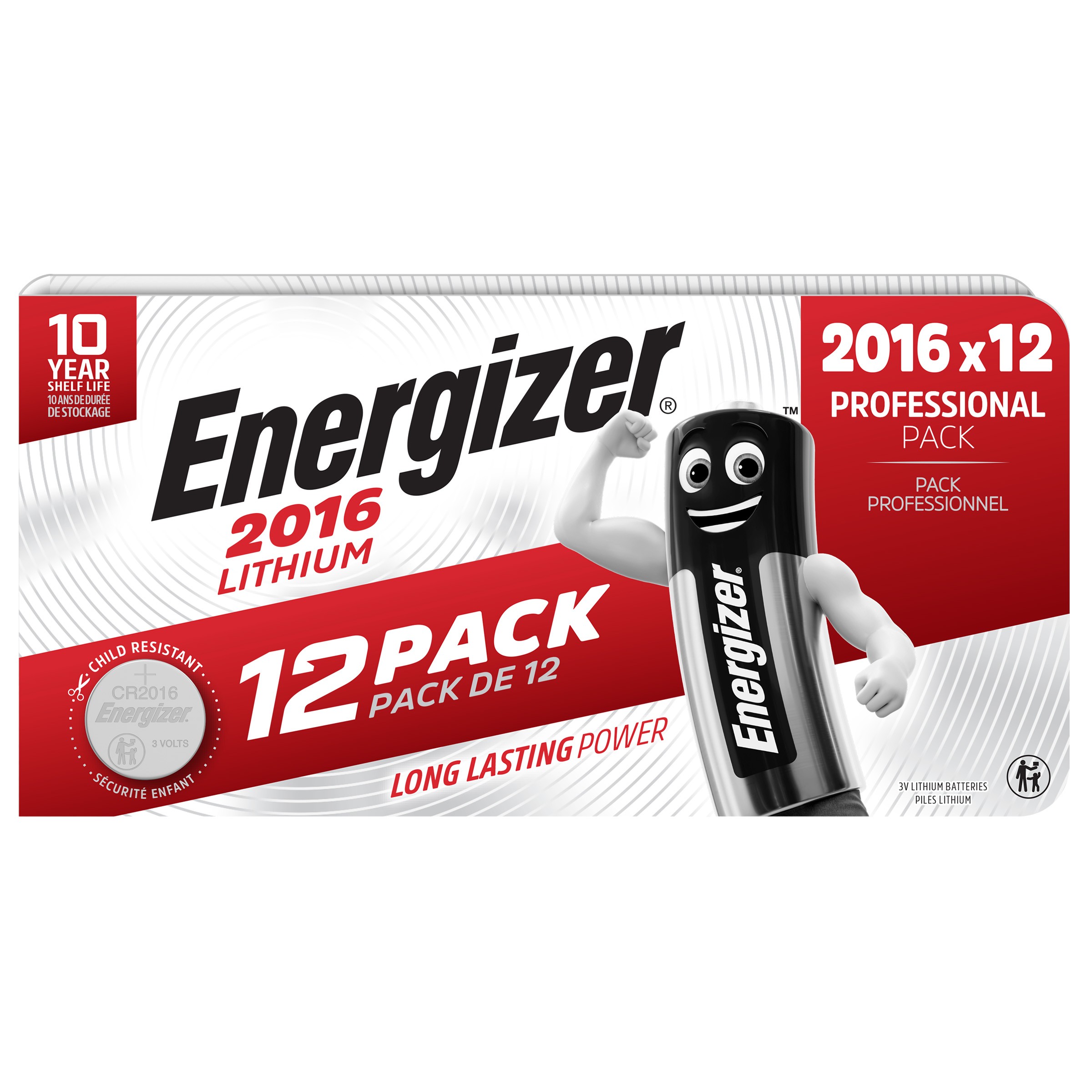 12 Piles CR2016 Energizer Bouton Lithium 3V