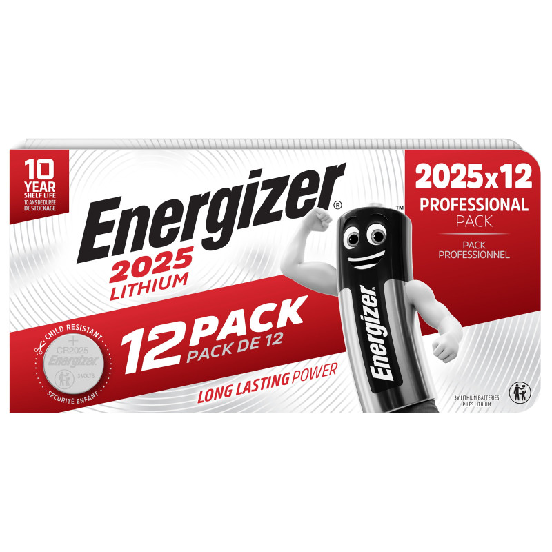 12 Piles CR2025 Energizer Bouton Lithium 3V