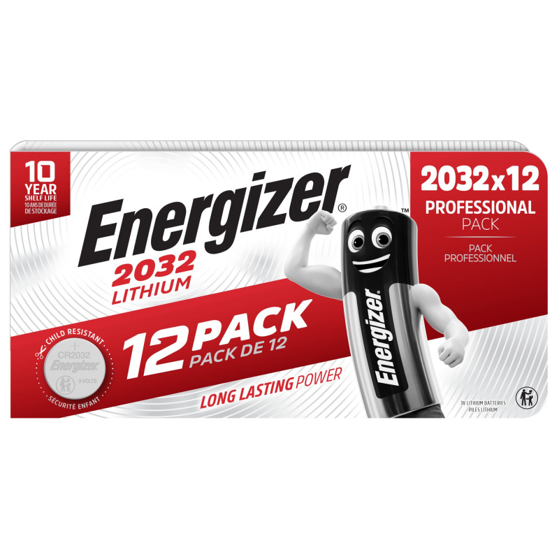 12 Piles CR2032 Energizer Bouton Lithium 3V