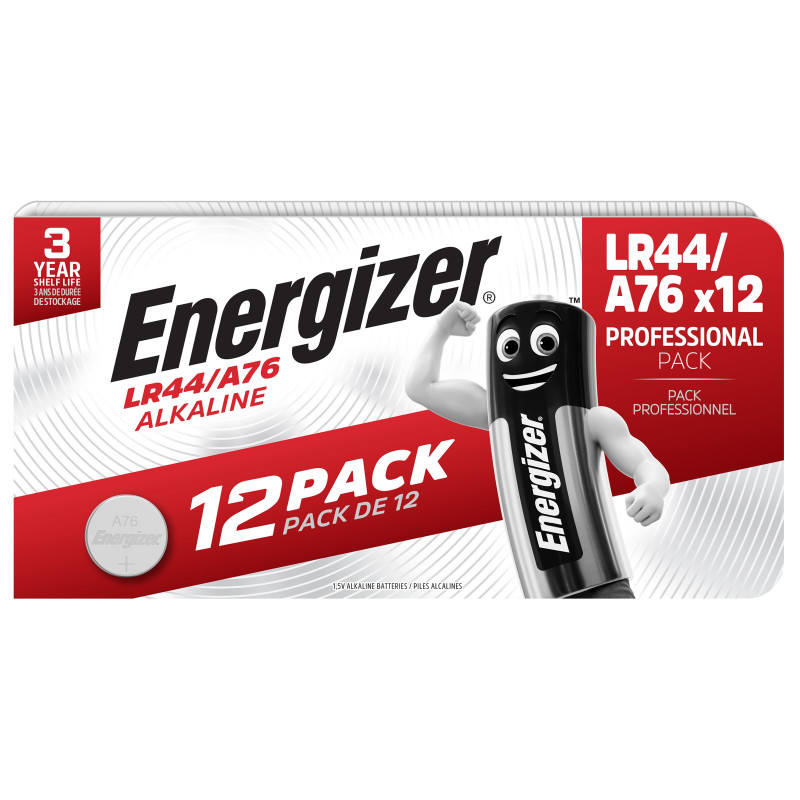 12 Piles LR44 / A76 / V13GA Energizer Alcaline 1,5V