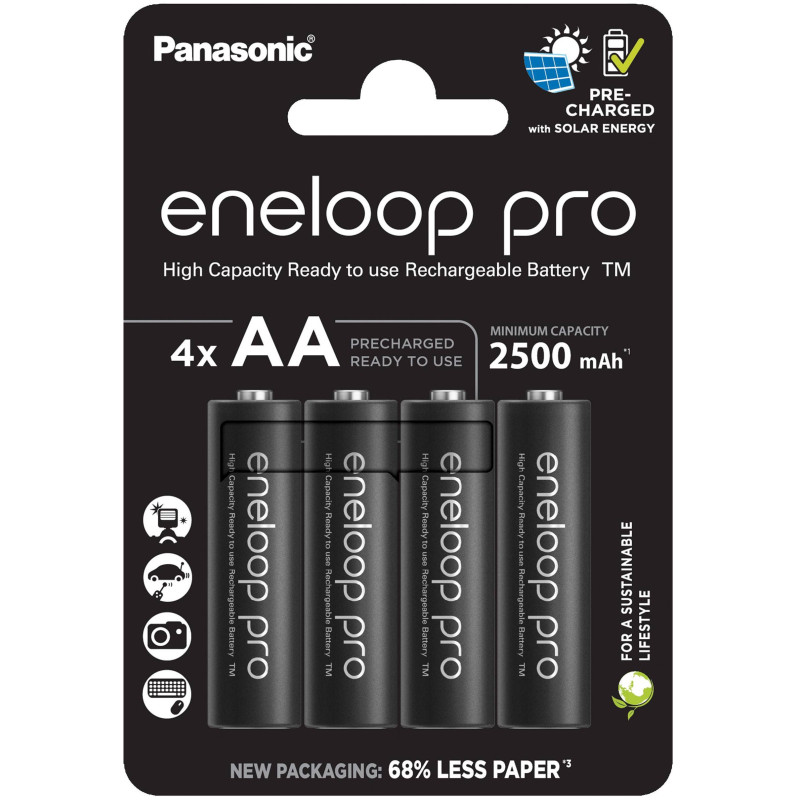 4 Piles Rechargeables AA / HR6 2500mAh Panasonic Eneloop Pro BK-3HCDE