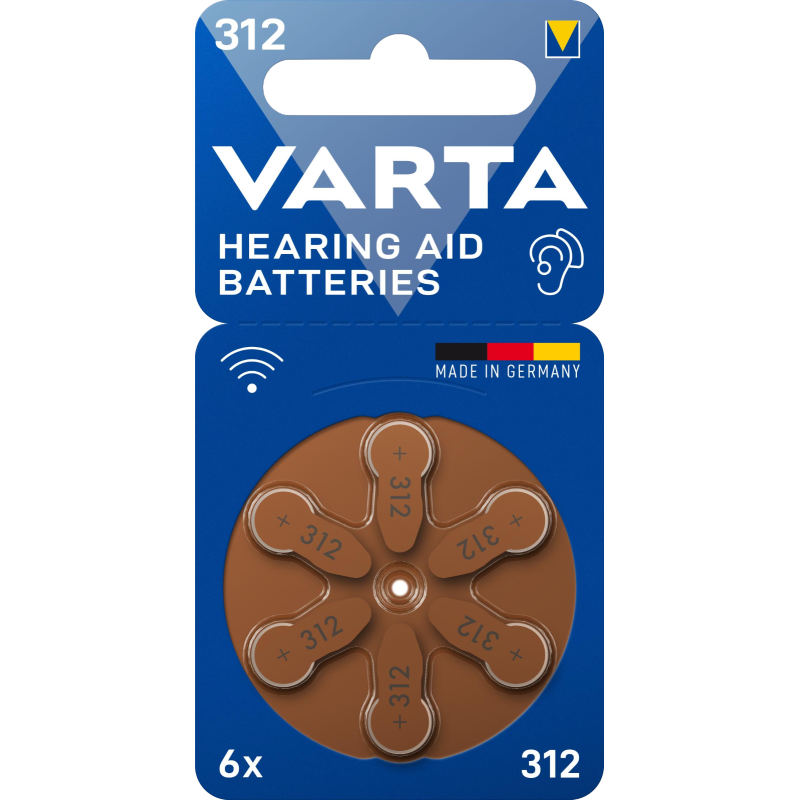 6 Piles Auditives 312 / PR41 Varta Hearing Aid Batteries