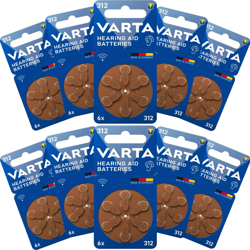 60 Piles Auditives 312 / PR41 Varta Hearing Aid Batteries