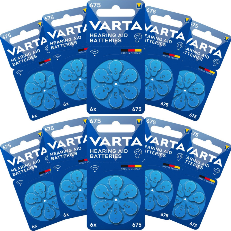 60 Piles Auditives 675 / PR44 Varta Hearing Aid Batteries