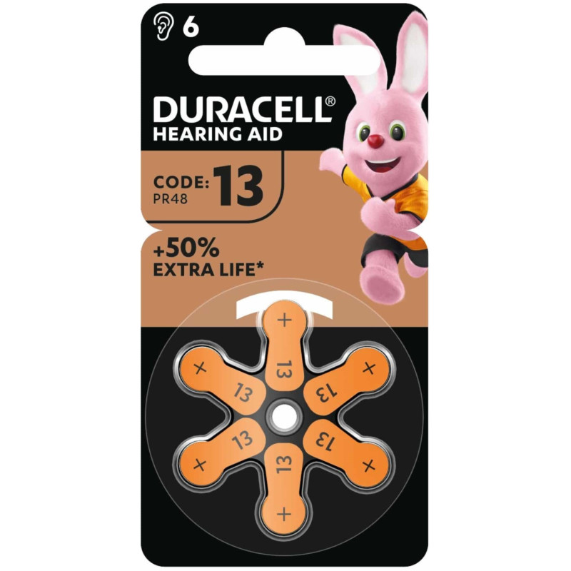 6 Piles Auditives 13 / PR48 Duracell Hearing Aid