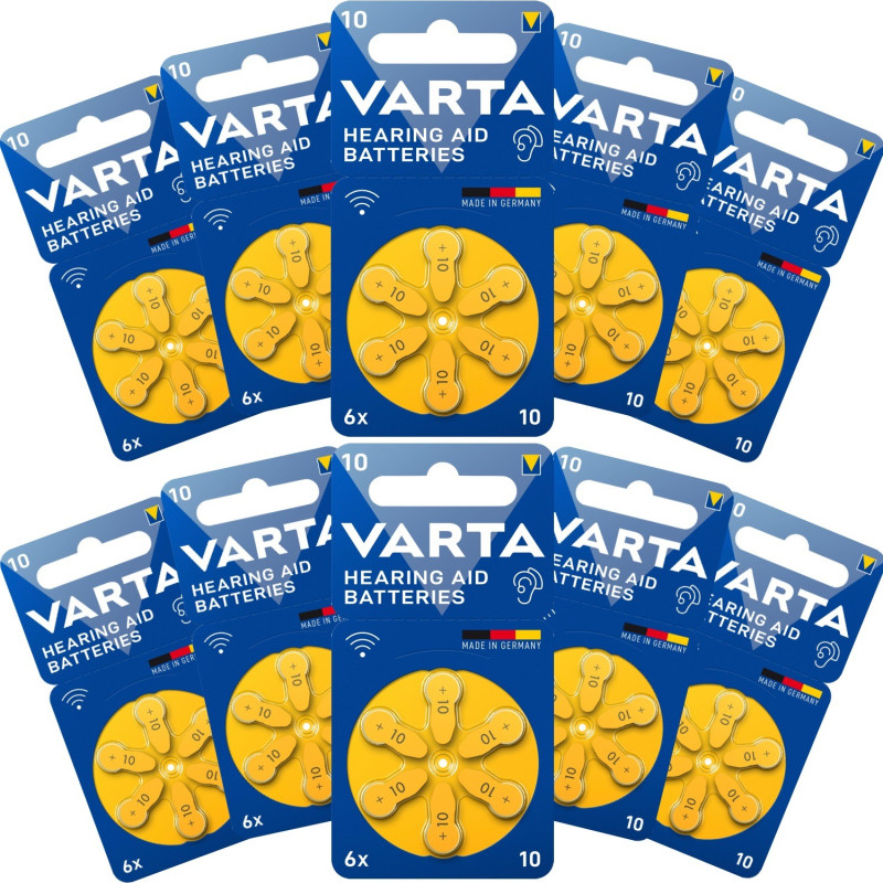 60 Piles Auditives 10 / PR70 Varta Hearing Aid Batteries