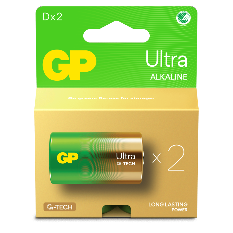 2 Piles Alcalines D / LR20 GP Ultra