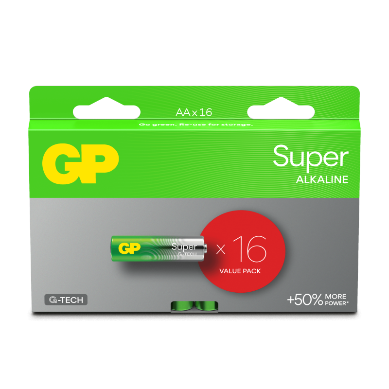 16 Piles Alcalines AA / LR6 GP Super