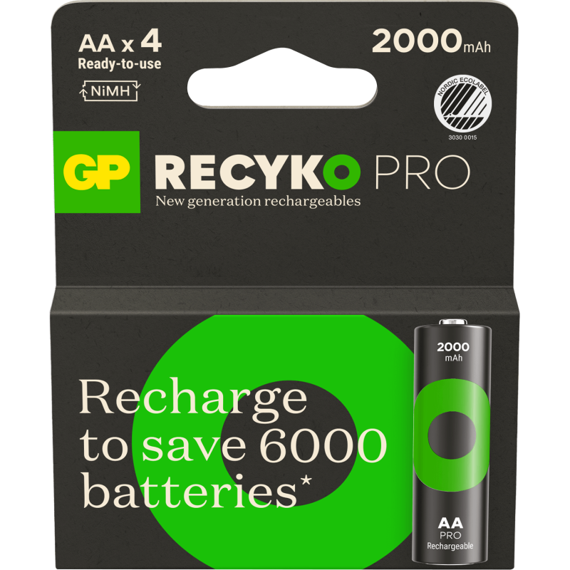 4 Piles Rechargeables AA / HR6 2000mAh GP ReCyko Pro