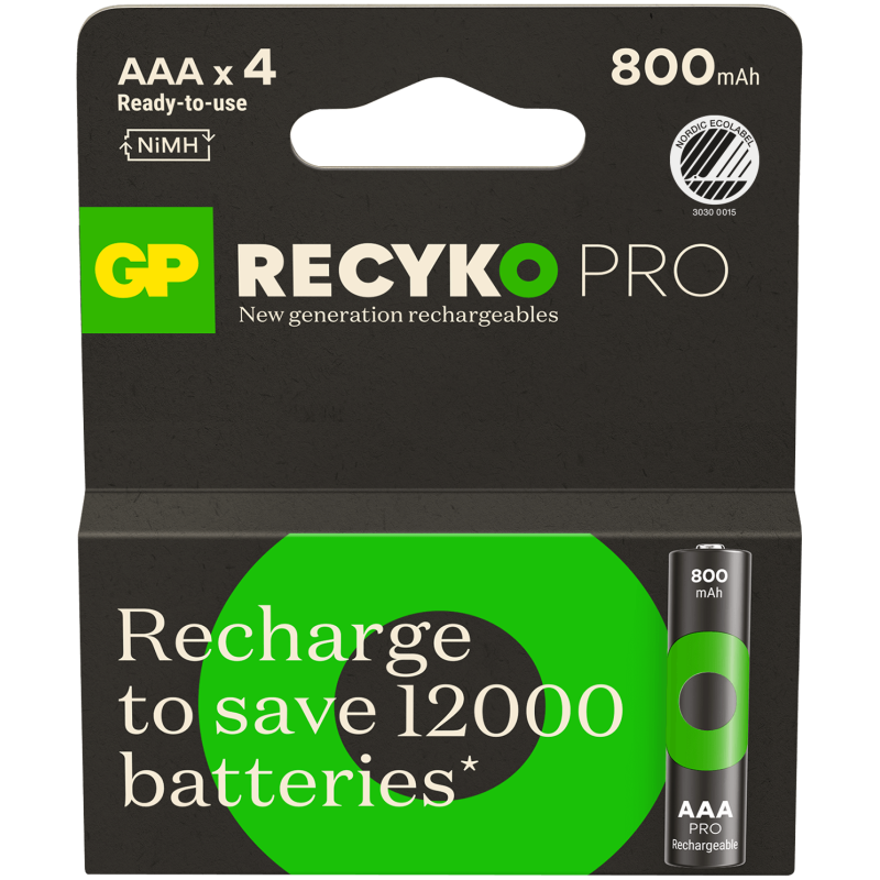 4 Piles Rechargeables AAA / HR03 800mAh GP ReCyko Pro