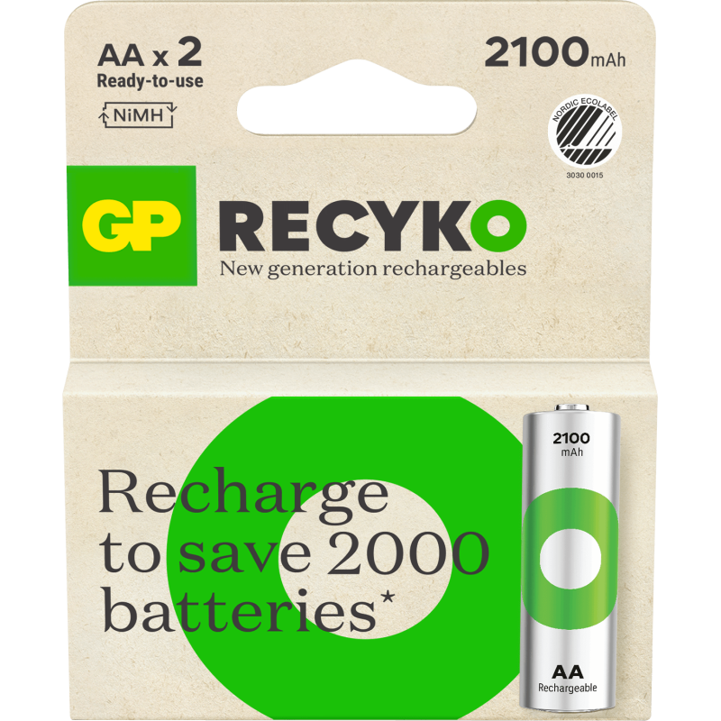 2 Piles Rechargeables AA / HR6 2100mAh GP ReCyko