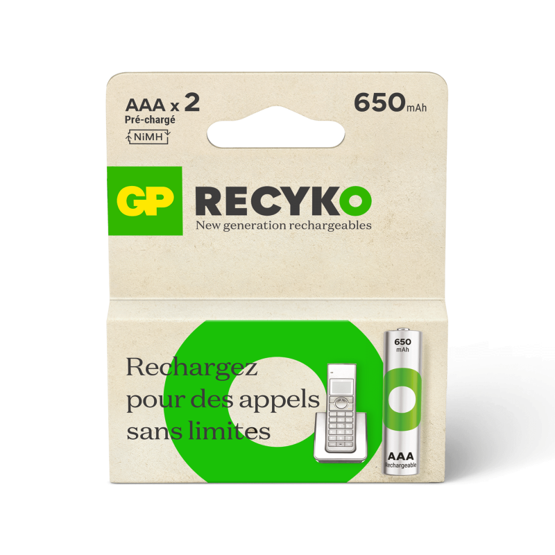 2 Piles Rechargeables AAA / HR03 650mAh GP ReCyko Dect Phone