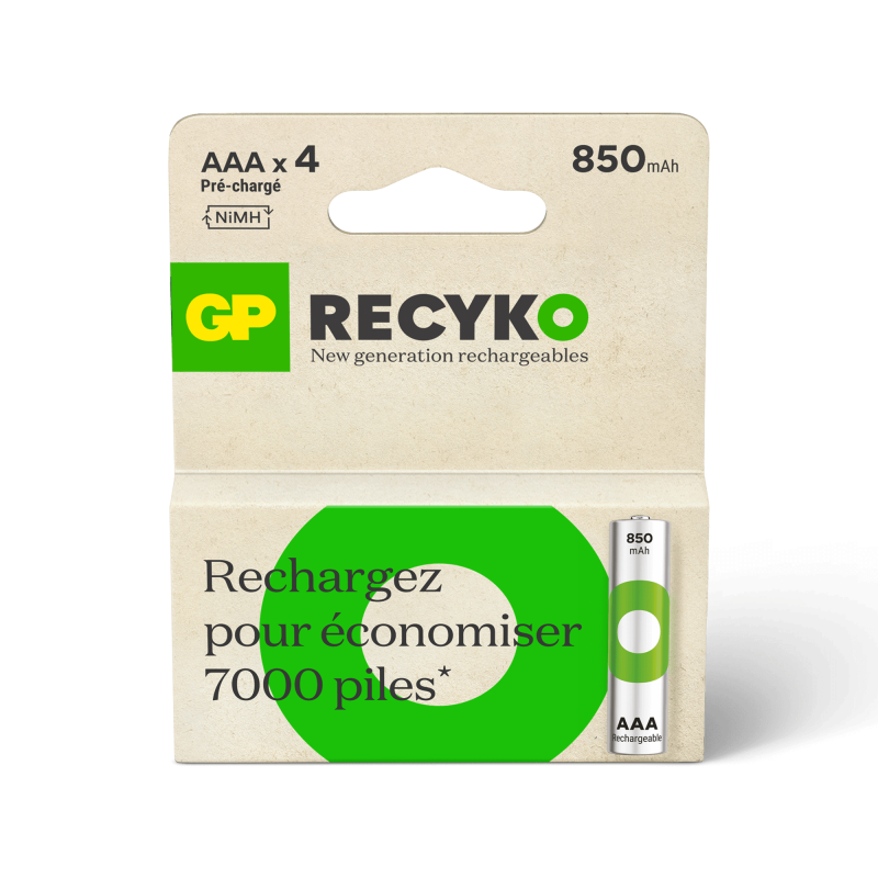 4 Piles Rechargeables AAA / HR03 850mAh GP ReCyko