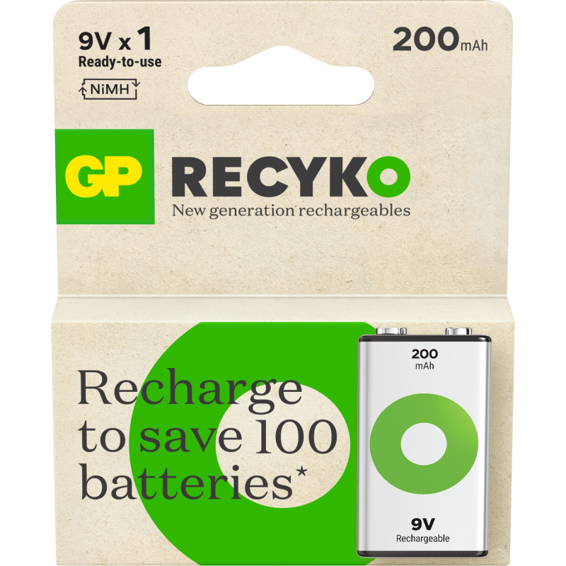 Pile Rechargeable 9V / HR22 200mAh GP ReCyko