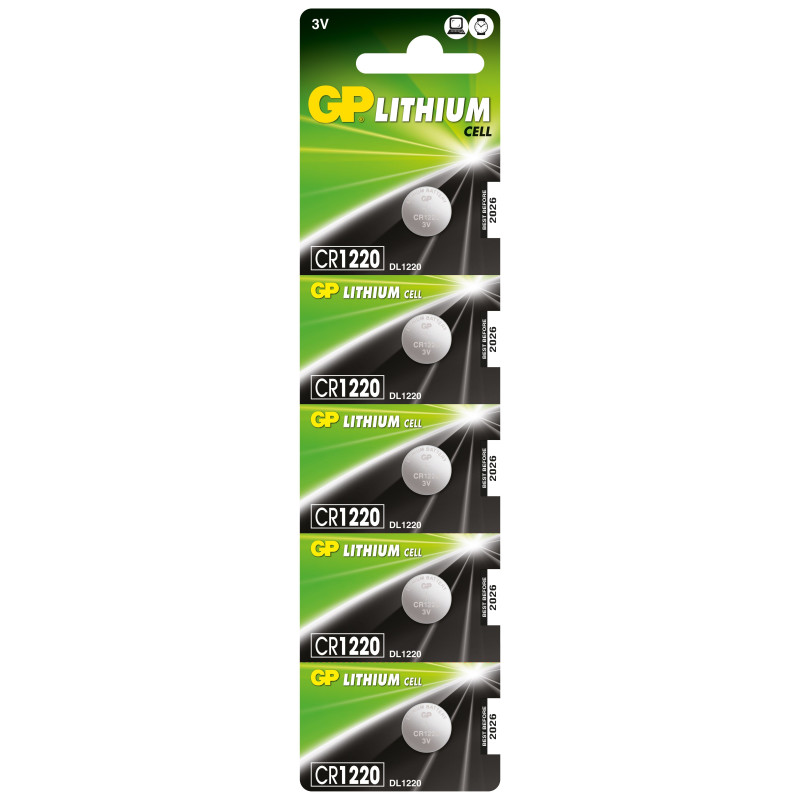 5 Piles CR1220 GP Bouton Lithium 3V