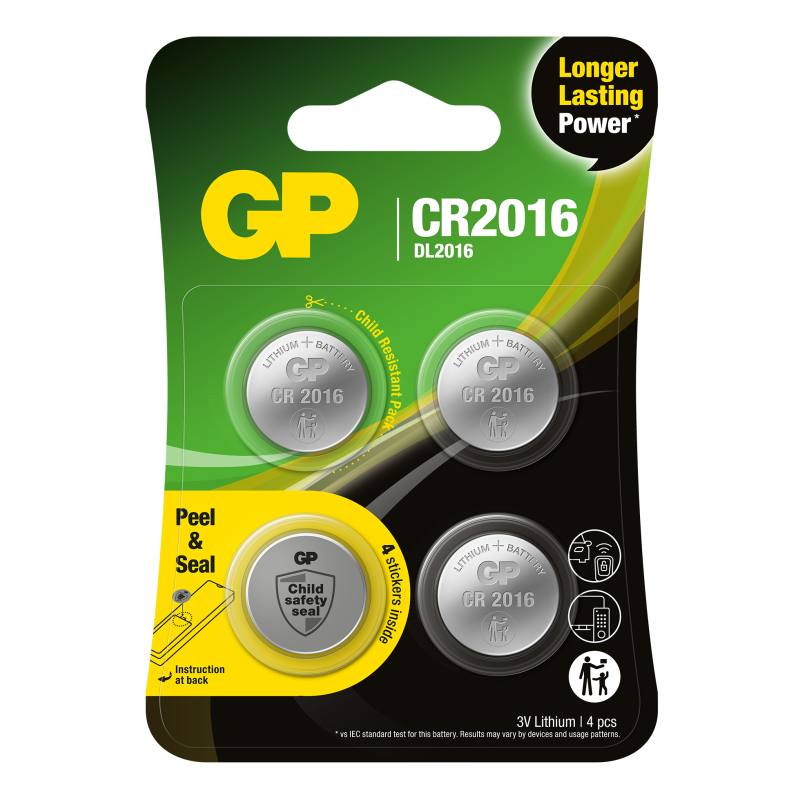4 Piles CR2016 GP Bouton Lithium 3V