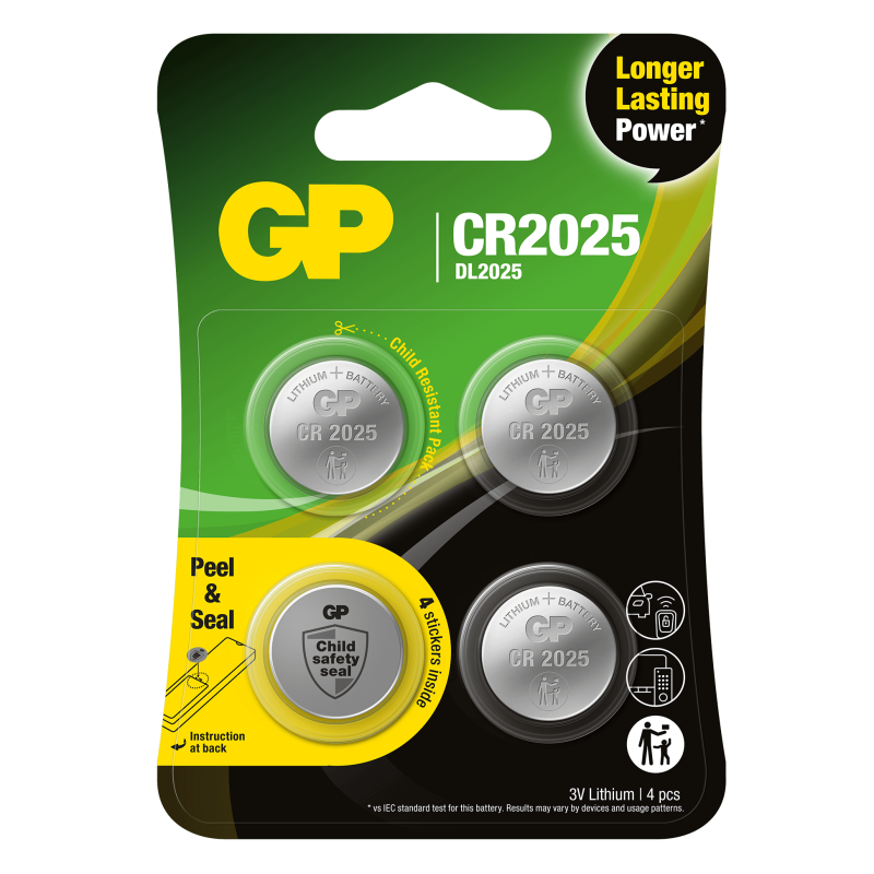 4 Piles CR2025 GP Bouton Lithium 3V