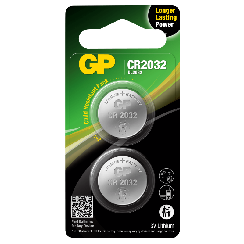 2 Piles CR2032 GP Bouton Lithium 3V