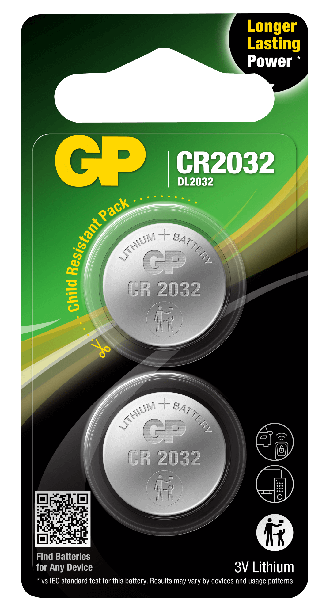 2 Piles CR2032 GP Bouton Lithium 3V