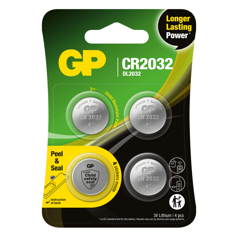 4 Piles CR2032 GP Bouton Lithium 3V