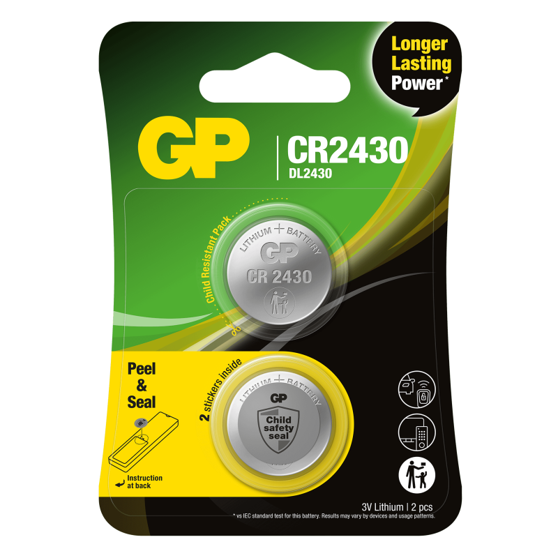 2 Piles CR2430 GP Bouton Lithium 3V