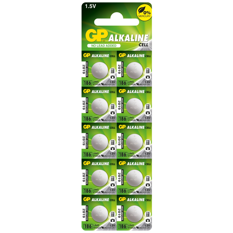 10 Piles 186 / LR43 GP Alcaline 1,5V
