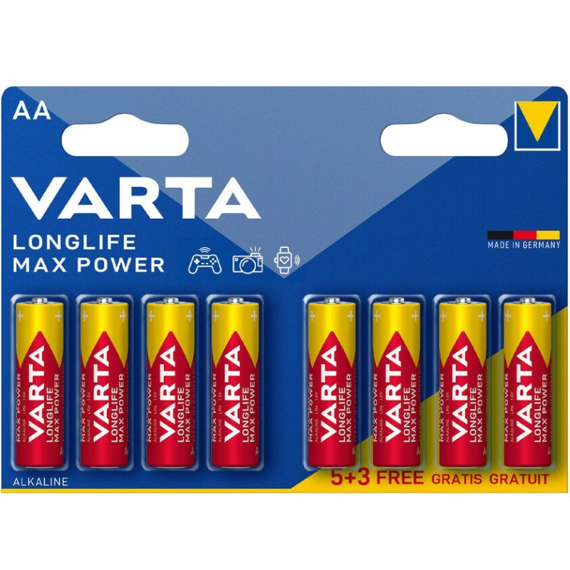 5+3 Piles Alcalines AA / LR6 Varta LongLife Max Power