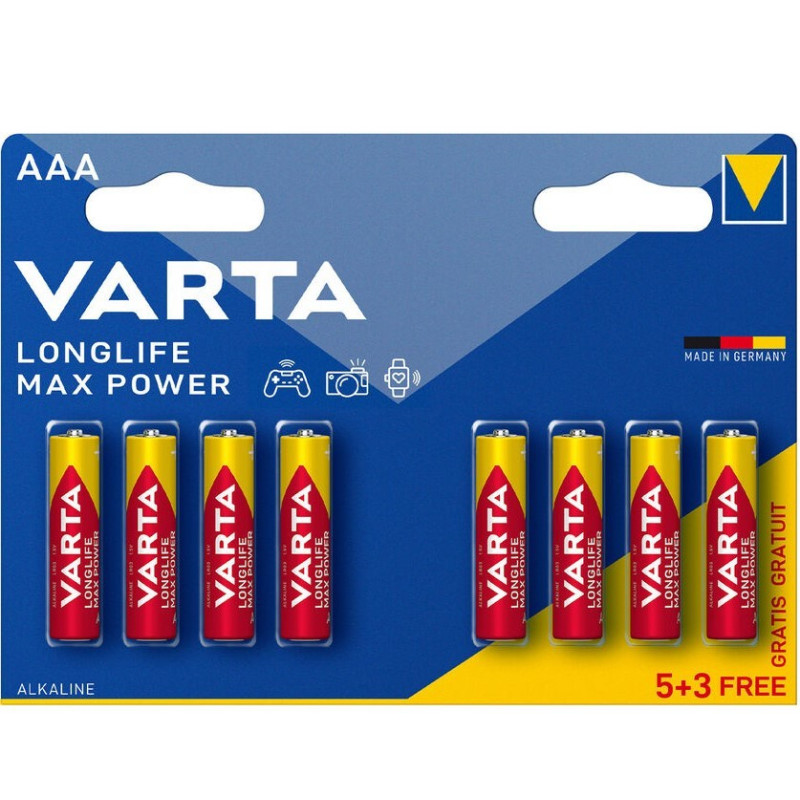 5+3 Piles Alcalines AAA / LR03 Varta LongLife Max Power