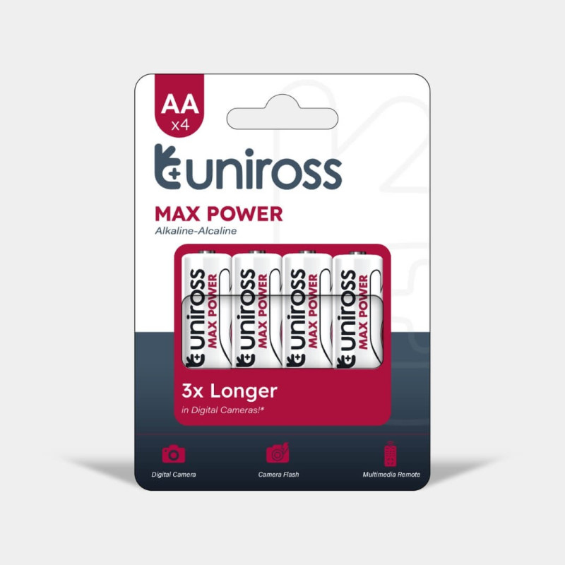 4 Piles Alcalines AA / LR6 Uniross Max Power