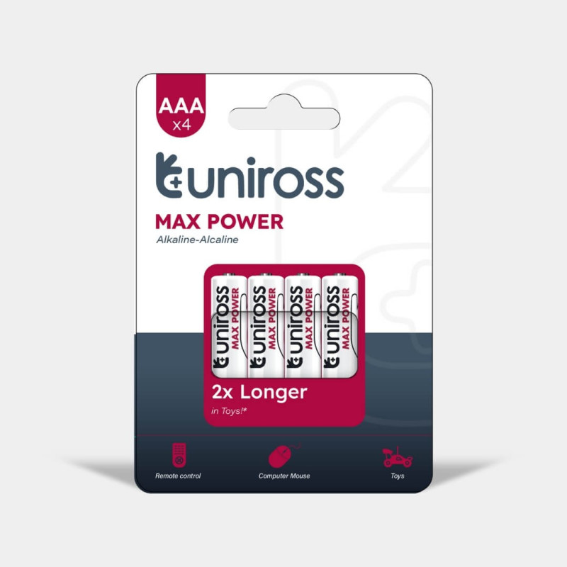 4 Piles Alcalines AAA / LR03 Uniross Max Power