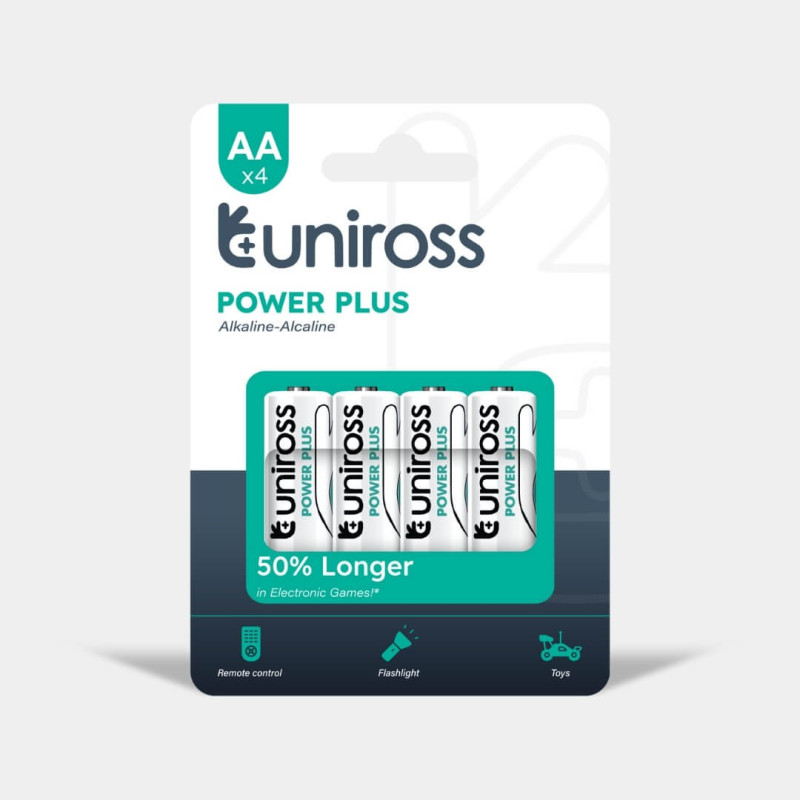 4 Piles Alcalines AA / LR6 Uniross Power Plus