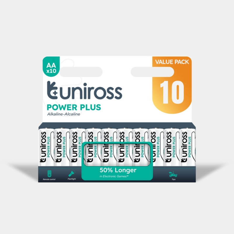 10 Piles Alcalines AA / LR6 Uniross Power Plus