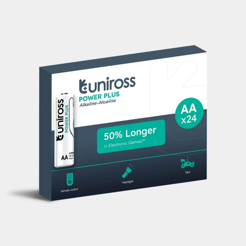 24 Piles Alcalines AA / LR6 Uniross Power Plus