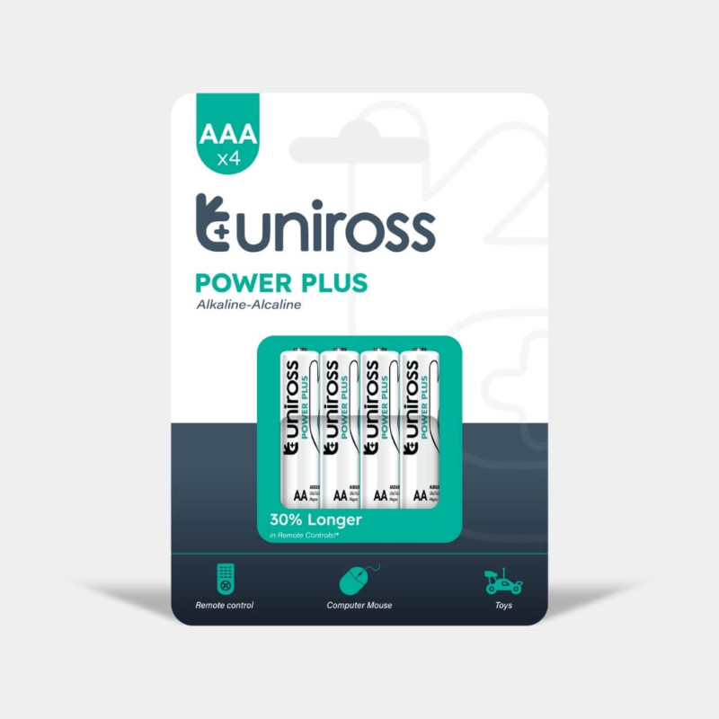4 Piles Alcalines AAA / LR03 Uniross Power Plus