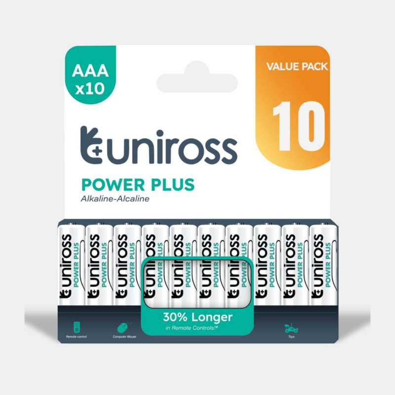 10 Piles Alcalines AAA / LR03 Uniross Power Plus