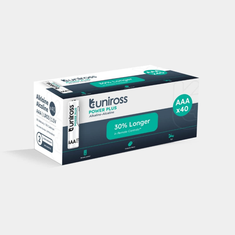 40 Piles Alcalines AAA / LR03 Uniross Power Plus
