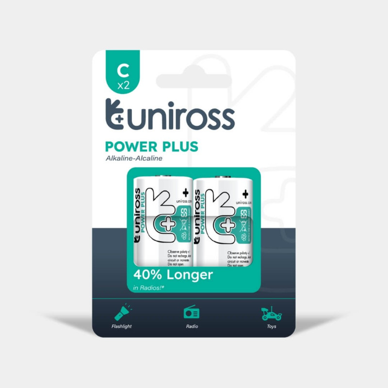 2 Piles Alcalines C / LR14 Uniross Power Plus