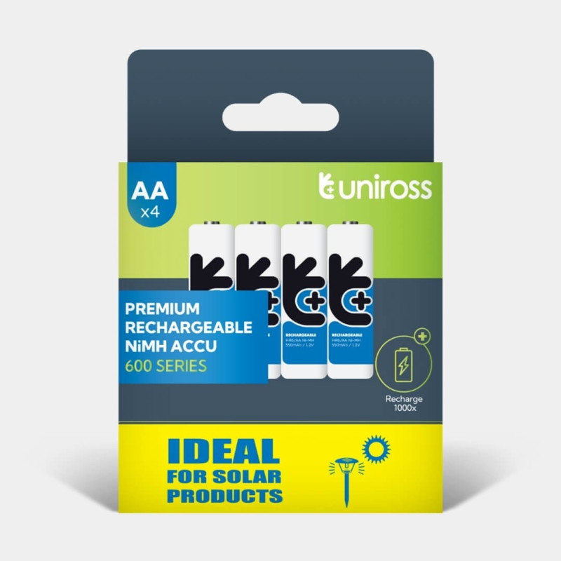 4 Piles Rechargeables AA / LR6 600mAh Uniross Premium Accu Solar