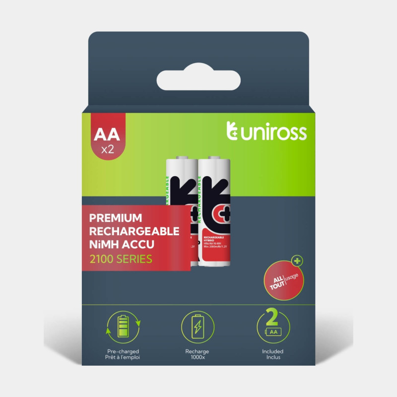 2 Piles Rechargeables AA / LR6 2100mAh Uniross Premium Accu