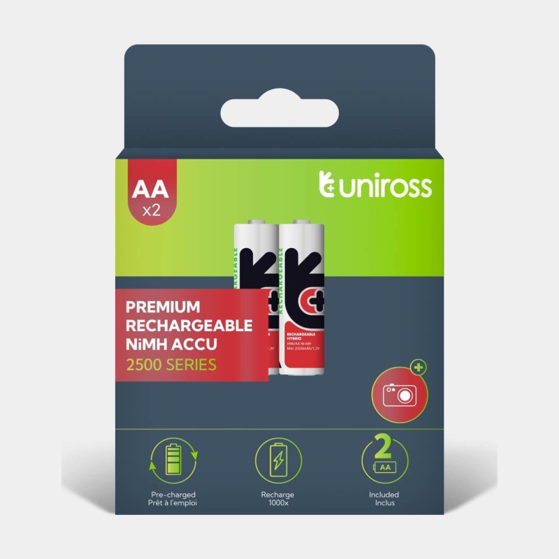 2 Piles Rechargeables AA / LR6 2500mAh Uniross Premium Accu