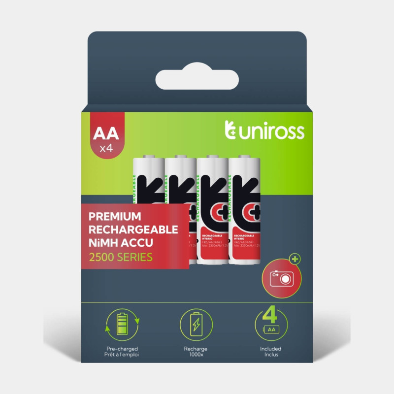 4 Piles Rechargeables AA / LR6 2500mAh Uniross Premium Accu