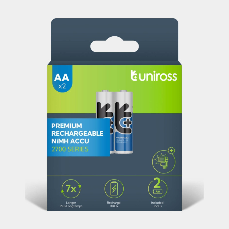 2 Piles Rechargeables AA / LR6 2700mAh Uniross Premium Accu