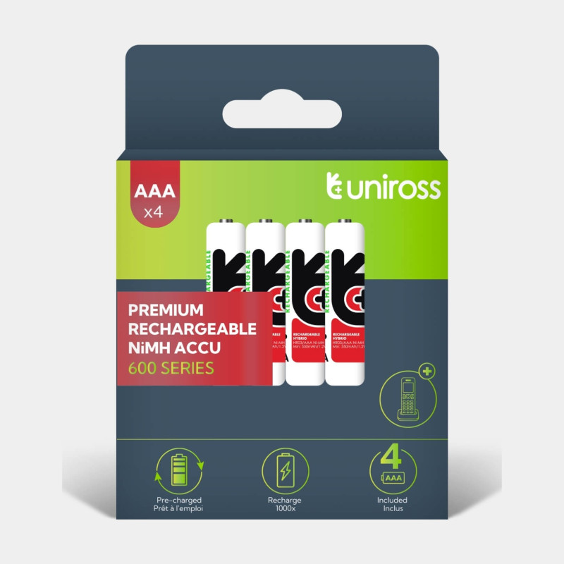 4 Piles Rechargeables AAA / HR03 600mAh Uniross Premium Accu