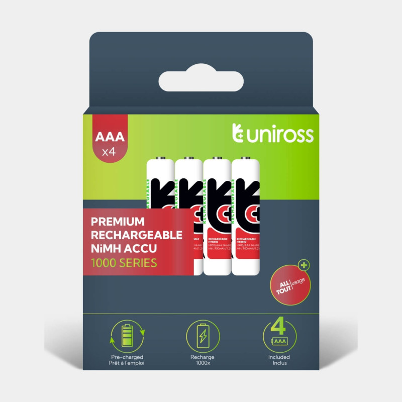 4 Piles Rechargeables AAA / HR03 1000mAh Uniross Premium Accu