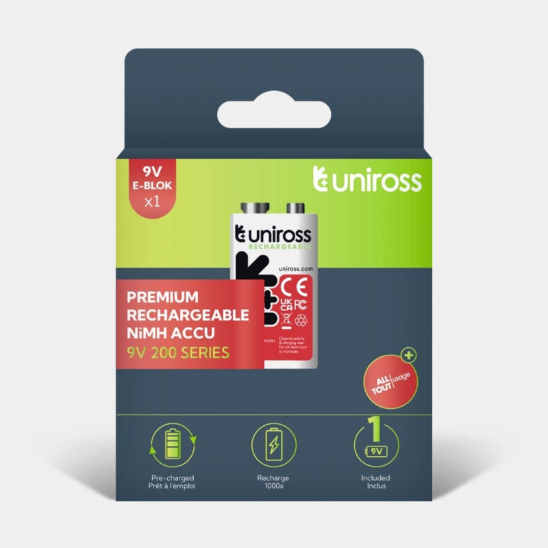 Pile Rechargeable 9V / HR22 200mAh Uniross Premium Accu