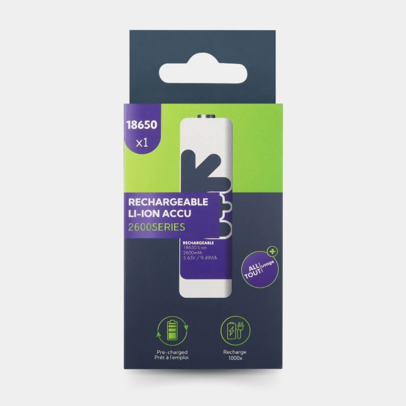 Pile Rechargeable 18650 2600mAh Uniross Li-Ion 3,6V Accu Top+